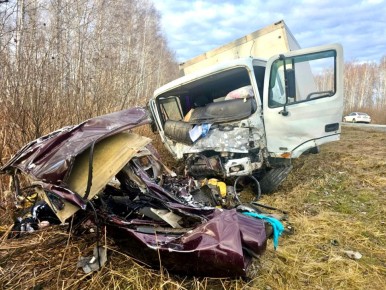 При столкновении легковушки и грузовика в Курганской области погибли 2 человека