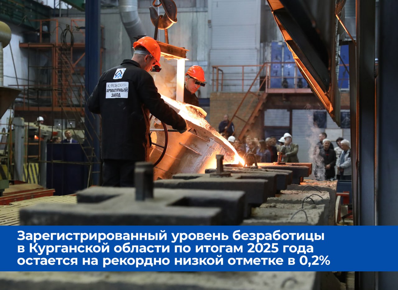 Зарегистрированный уровень безработицы в Курганской области по итогам 2025 года остается на рекордно низкой отметке в 0,2%