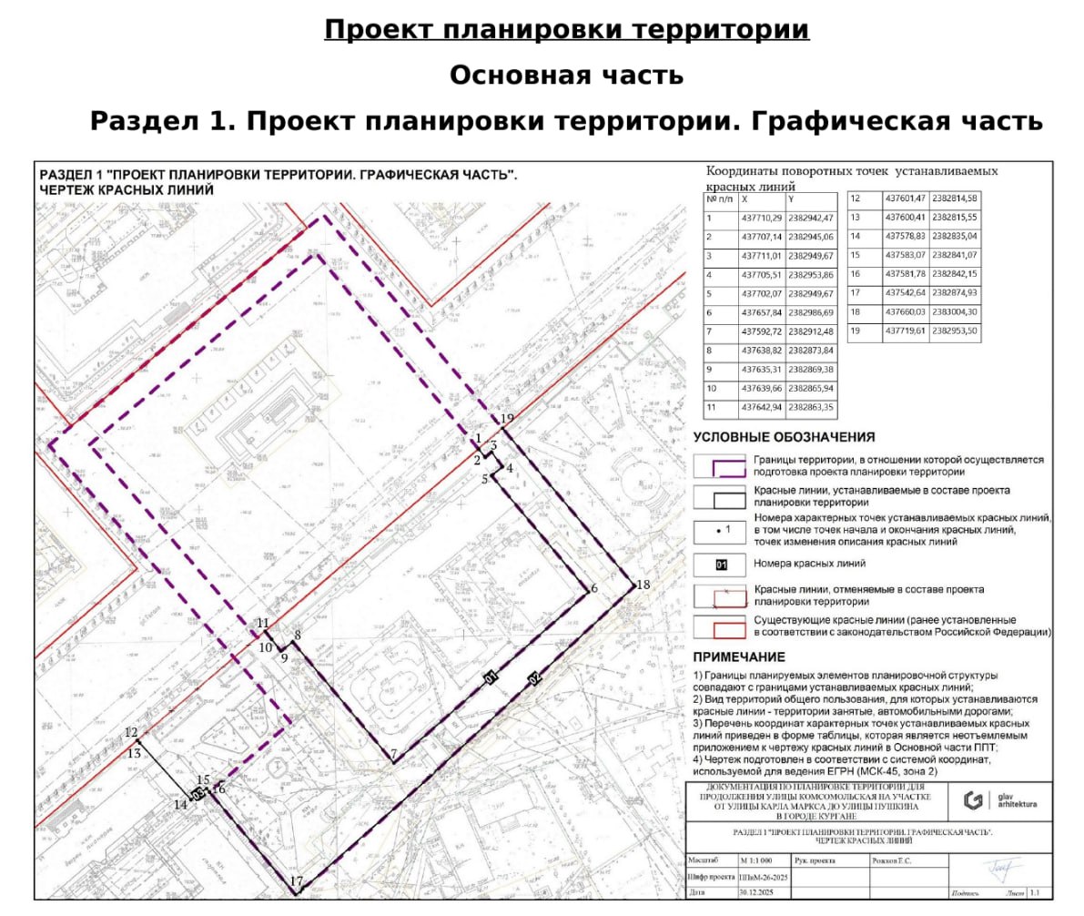 В Кургане планируют продлить улицу Комсомольскую в районе Городского сада