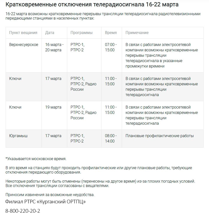Зауральцев предупредили о кратковременных перерывах трансляции телерадиосигнала