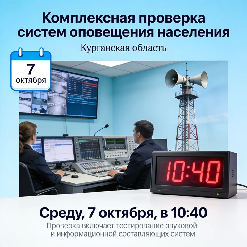 В среду, 7 октября, в 10:40 в Курганской области проведут комплексную проверку систем оповещения населения